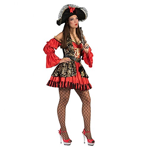 Funny Fashion Disfraz de pirata pirata Talla 40/42 Vestido negro/rojo/dorada Carnaval de corsario