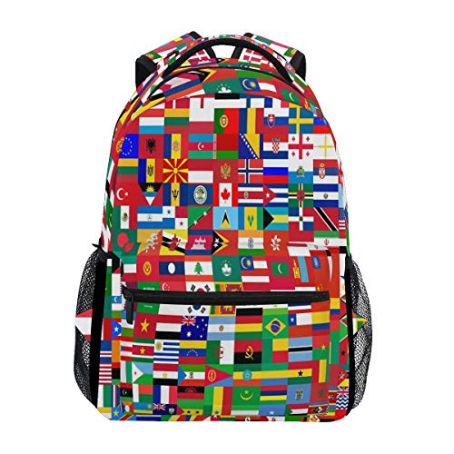 Funnyy - Mochila de Viaje con Bandera del Mundo político, Mochila de Viaje para la Escuela, Bolsa de Libro, Mochila para niños, niñas, niños, Hombres y Mujeres