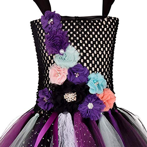 FYMNSI Disfraz de Niña Maléfica Reina Malvada Maleficent Halloween Costume Tutu Vestido de Bruja con Diadema de Cuernos Alas de Angel Conjunto Carnaval Fiesta de Cosplay Disfraces 9-10 Años