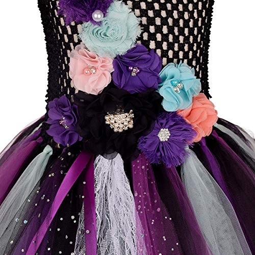 FYMNSI Disfraz de Niña Maléfica Reina Malvada Maleficent Halloween Costume Tutu Vestido de Bruja con Diadema de Cuernos Alas de Angel Conjunto Carnaval Fiesta de Cosplay Disfraces 9-10 Años