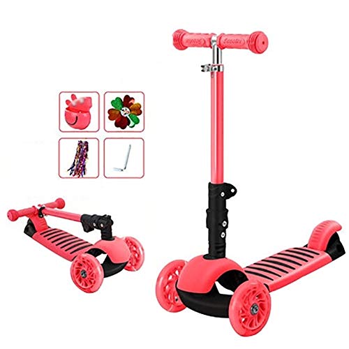 FYZS 3 Scooter de Rueda for los niños, Plegable Diseño Niño-Vespa con luz Intermitente Ruedas, Scooters for los niños, Mini Micro Scooters for niños 2-6 - Carga de 50 Kg (Color : Pink)