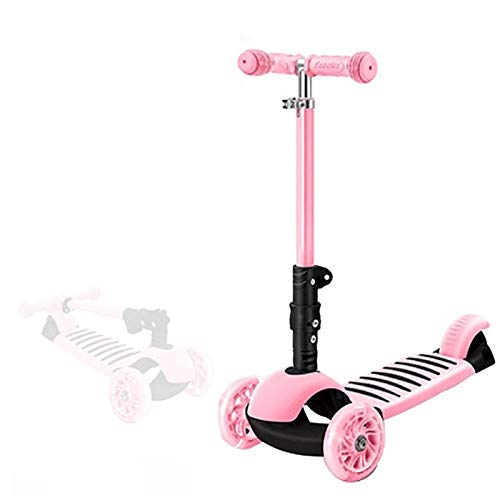 FYZS 3 Scooter de Rueda for los niños, Plegable Diseño Niño-Vespa con luz Intermitente Ruedas, Scooters for los niños, Mini Micro Scooters for niños 2-6 - Carga de 50 Kg (Color : Pink)