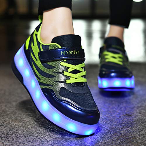 FZ FUTURE Zapatillas con Ruedas Led Luz Automática de Skate Zapatillas, Skate Zapatillas con Ruedas con USB Recargable, para Pequeños Niños y Niña Regalos creativos de Navidad,Verde,35