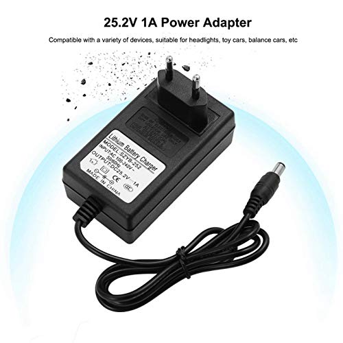 Gaeirt Adaptador de Corriente de 25,2 V 1 A, Adaptador de Corriente de Batería Adaptador de Corriente de Voltaje Amplio de 110-240 V para Faros Delanteros, Coches de Juguete, Coches de Equilibrio(EU)