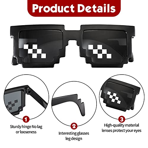 Gafas de Mosaico de Píxeles de 8 bits Gafas de Sol Unisex de Protección UV para Jugador Gafas de Moda de Vida de Gamberro para Hombres Mujeres Niños Foto Props (5,8 x 5,9 x 1,18 Pulgadas)