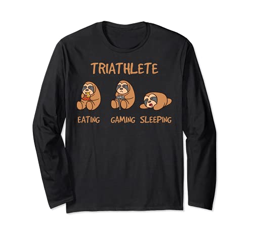 Gamer Triathlete Funny Gaming Sloth Playing Video Game Nerd Manga Larga