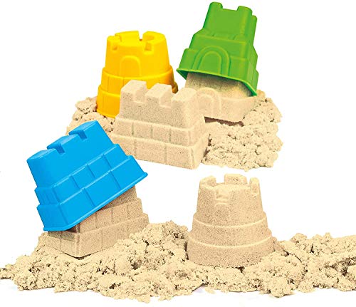 GenioKids Juego de castillo de arena cinética – 1 kg de arena mágica, 8 plastilinas de arena para castillos, accesorios – arena mágica para niños, niñas y niños