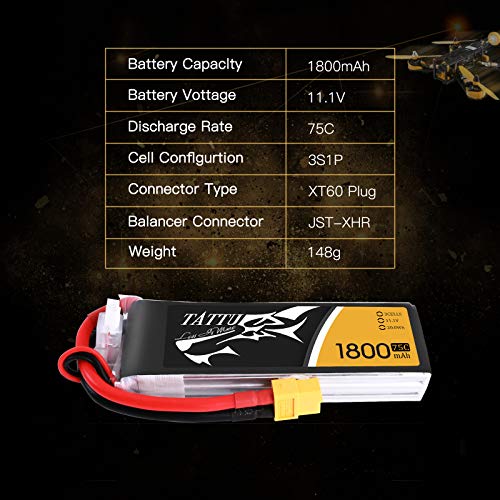 Gens ace and Tattu 3S1P 75C - Paquete de baterías lipo para Multicopteros FPV, 1800mAh 11.1V , color/modelo surtido