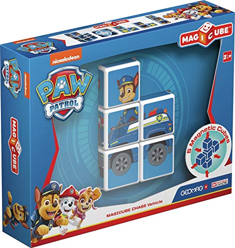 Geomag-GM079 Magicube Paw Patrol 079, Coche de policía de Chase, construcciones magnéticas, 5 Cubos (La Patrulla Canina) (GM079)