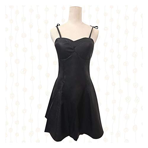 GGOODD Anime Mirai Nikki Gasai Yuno Cosplay Disfraz Mujer Halloween Sexy Negro Cuero Diario Vestido Rendimiento Rendimiento Ropa,L