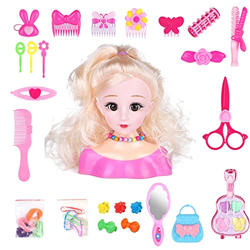 Gidenfly Maquillaje Peluquería Muñeca Styling Cabeza Juguetes 25pcs Niños Juego de Roll Set de Peluquería Muñeca Maquillaje Modelo Juguetes Maquillaje Juego de Juego