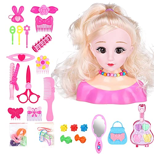 Gidenfly Maquillaje Peluquería Muñeca Styling Cabeza Juguetes 25pcs Niños Juego de Roll Set de Peluquería Muñeca Maquillaje Modelo Juguetes Maquillaje Juego de Juego