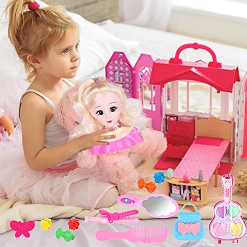 Gidenfly Maquillaje Peluquería Muñeca Styling Cabeza Juguetes 25pcs Niños Juego de Roll Set de Peluquería Muñeca Maquillaje Modelo Juguetes Maquillaje Juego de Juego