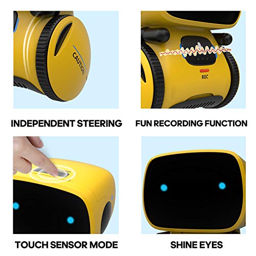 GILOBABY Juguete Robot para Niños,Robot Interactivo con Control por Voz y Tocar Inducción,Robot Inteligente con Baile y Canto y Grabadora ,Regalo para Niño Niña Mayores de 3 Años（Amarillo）