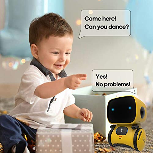 GILOBABY Juguete Robot para Niños,Robot Interactivo con Control por Voz y Tocar Inducción,Robot Inteligente con Baile y Canto y Grabadora ,Regalo para Niño Niña Mayores de 3 Años（Amarillo）