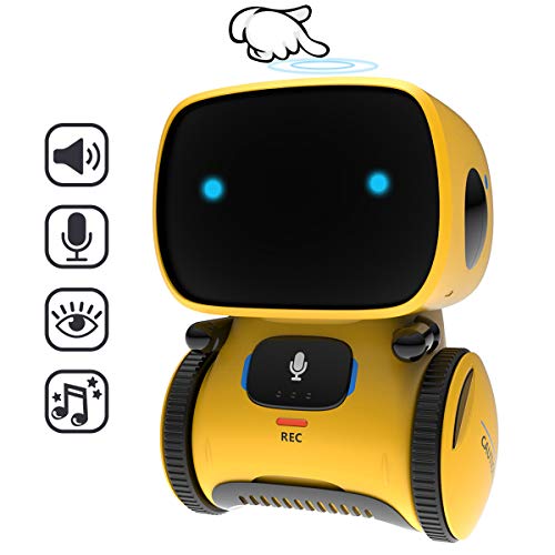 GILOBABY Juguete Robot para Niños,Robot Interactivo con Control por Voz y Tocar Inducción,Robot Inteligente con Baile y Canto y Grabadora ,Regalo para Niño Niña Mayores de 3 Años（Amarillo）