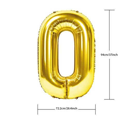 Globo Número Gigante Metalizado – Numeros Gigantes y Metalizados 0 1 2 3 4 5 6 7 8 9, 30 40 50 - Globos para Fiesta y Decoración – Globos de Cumpleaños Boda y Aniversario (Oro, 0)