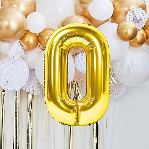 Globo Número Gigante Metalizado – Numeros Gigantes y Metalizados 0 1 2 3 4 5 6 7 8 9, 30 40 50 - Globos para Fiesta y Decoración – Globos de Cumpleaños Boda y Aniversario (Oro, 0)