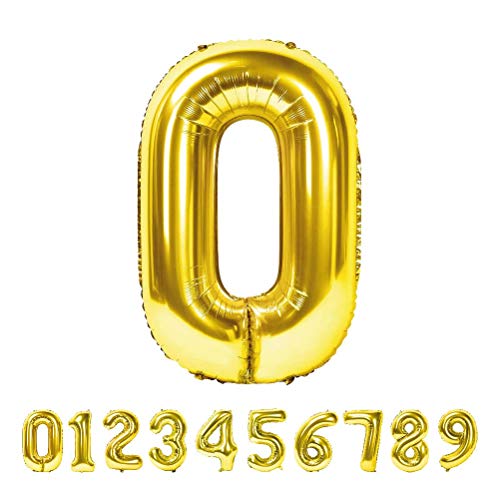 Globo Número Gigante Metalizado – Numeros Gigantes y Metalizados 0 1 2 3 4 5 6 7 8 9, 30 40 50 - Globos para Fiesta y Decoración – Globos de Cumpleaños Boda y Aniversario (Oro, 0)