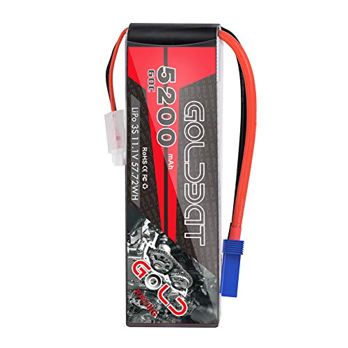 GOLDBAT Batería Lipo 3S 5200mAh 60C 11.1V RC Batería Paquete Suave con Conector EC5 para RC Coche Camión Avión Helicóptero RC Evader Bx Coche Barco Camión RC Quadcopter RC Hobby