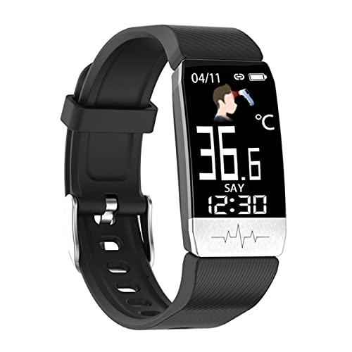 Greatangle-UK T1S Pulsera Inteligente Tempuratura Monitoreo de frecuencia cardíaca Detectores de sueño en Tiempo Real Fitness Sport Relojes Negro