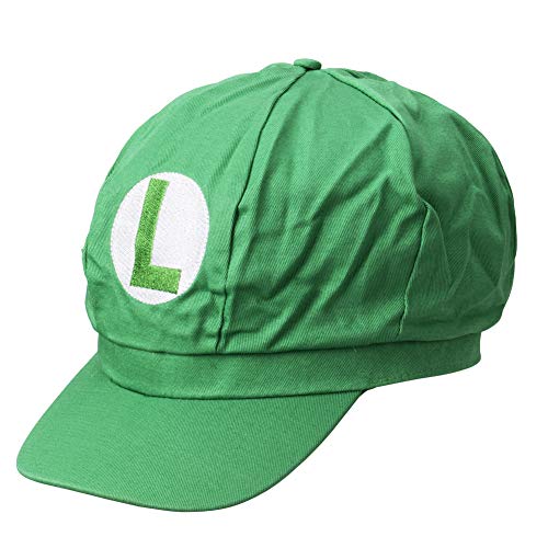 Greetuny 2X Gorra Mario Bros y Luigi,Disfraz de Adulto y Niños,Boina Unisex,Verde y Rojo (Verde)