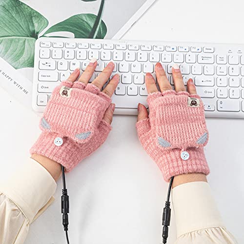 Guantes calientes con calefacción USB, guantes unisex con calefacción de medio dedo, guantes de media mano de punto lavables, calefacción de un solo lado, la mejor opción de regalo de invierno para mu