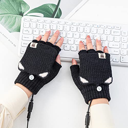 Guantes calientes con calefacción USB, guantes unisex con calefacción de medio dedo, guantes de media mano de punto lavables, calefacción de un solo lado, la mejor opción de regalo de invierno para mu