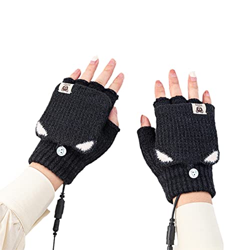 Guantes calientes con calefacción USB, guantes unisex con calefacción de medio dedo, guantes de media mano de punto lavables, calefacción de un solo lado, la mejor opción de regalo de invierno para mu