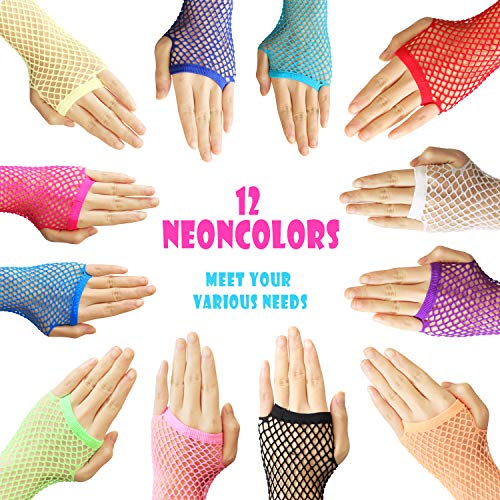 Guantes de rejilla de lugar de novedad (12 piezas) - Diva de nailon sin mangas Manga larga antebrazo - Colores de neón surtidos Accesorios de fiesta Accesorios de fiesta Vintage Retro con estilo