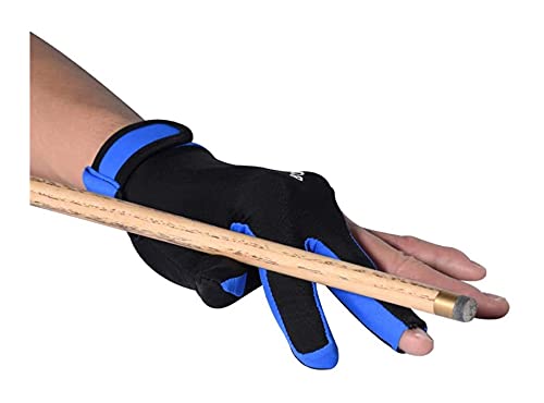 Guantes elásticos con 3 dedos para tiradores de billar, carom, billar, billar, taco de billar, ropa deportiva en la mano derecha o izquierda tamaño M (negro) (color: azul, tamaño: grande)