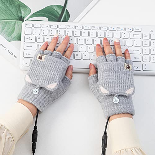 Guantes térmicos con carga USB, guantes de medio dedo de invierno, guantes térmicos de tejido cálido, calentador de manos con calentamiento sin dedos, calentamiento de un solo lado, la mejor opción de