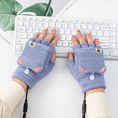 Guantes térmicos unisex con USB, guantes térmicos lavables de medio dedo, guantes térmicos tejidos de invierno, calentador de manos calefactor de un solo lado, guantes calefactores sin dedos para niña