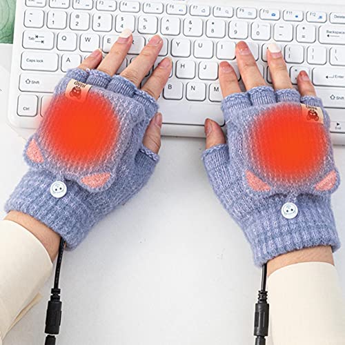 Guantes térmicos unisex con USB, guantes térmicos lavables de medio dedo, guantes térmicos tejidos de invierno, calentador de manos calefactor de un solo lado, guantes calefactores sin dedos para niña