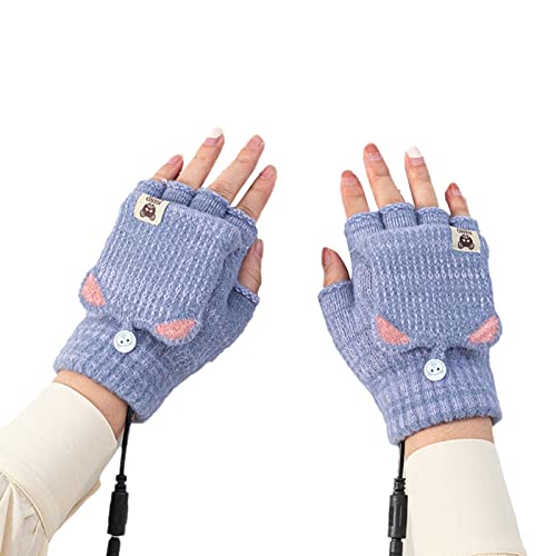 Guantes térmicos unisex con USB, guantes térmicos lavables de medio dedo, guantes térmicos tejidos de invierno, calentador de manos calefactor de un solo lado, guantes calefactores sin dedos para niña