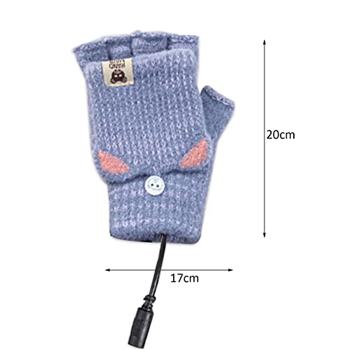 Guantes térmicos unisex con USB, guantes térmicos lavables de medio dedo, guantes térmicos tejidos de invierno, calentador de manos calefactor de un solo lado, guantes calefactores sin dedos para niña