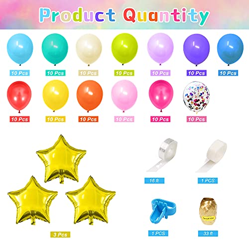 Guirnalda de globos, arcoíris, guirnalda de globos, juego de decoración, 130 unidades de globos, multicolor, 3 unidades de globos de helio para cumpleaños, bodas, decoración de fiestas de bebés