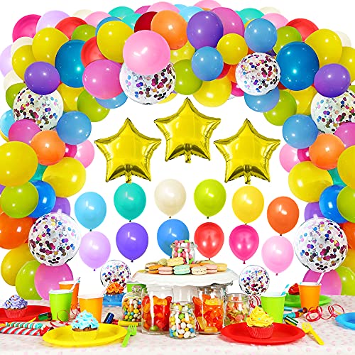 Guirnalda de globos, arcoíris, guirnalda de globos, juego de decoración, 130 unidades de globos, multicolor, 3 unidades de globos de helio para cumpleaños, bodas, decoración de fiestas de bebés