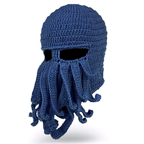 Gwxevce Hombres Mujeres Creativo Divertido Tentáculo Pulpo Sombrero de Punto Barba Larga Gorro Pasamontañas Invierno Cálido Disfraz de Halloween Máscara de Cosplay Negro