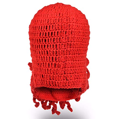 Gwxevce Hombres Mujeres Creativo Divertido Tentáculo Pulpo Sombrero de Punto Barba Larga Gorro Pasamontañas Invierno Cálido Disfraz de Halloween Máscara de Cosplay Negro