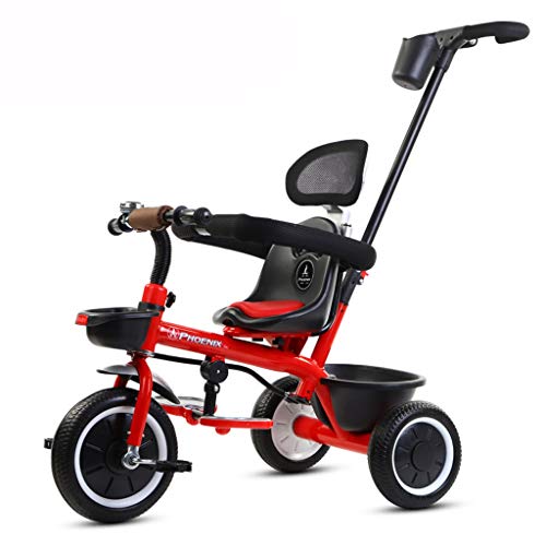 GYF Triciclo for Niños Bicicleta Multifunción for Bebé Dispositivo De Seguridad De Barandas Cochecito De Niño Carrito Chico Chica con Cubo (Color : Red)