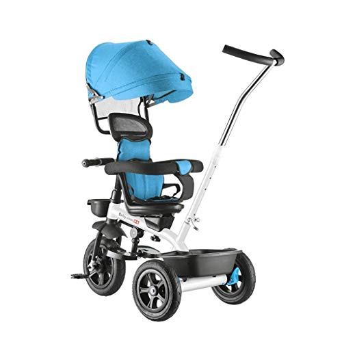 GYF Triciclo for Niños Cochecito De Bebé Carretilla con Baranda Extraíble 4 En 1 con Toldo con Varilla De Empuje Orientable Regalo De Juguete De Bebé (Color : Blue)