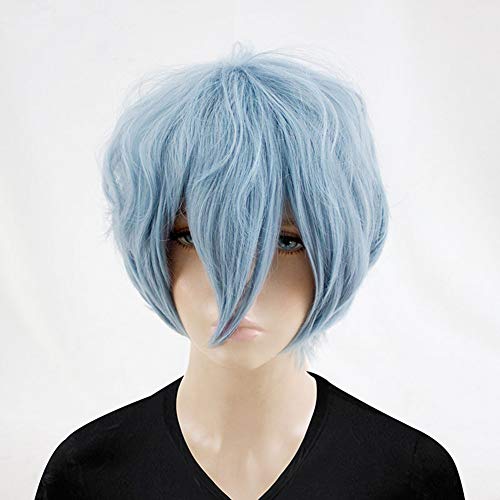 GZIRUE Peluca Rizada Corta Azul Tomura Shigaraki Cosplay Halloween Hombres Anime Fiesta Carnaval Moda Wig con Gorra de Peluca