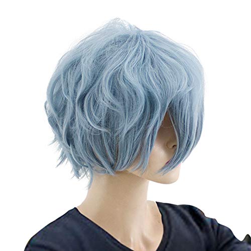 GZIRUE Peluca Rizada Corta Azul Tomura Shigaraki Cosplay Halloween Hombres Anime Fiesta Carnaval Moda Wig con Gorra de Peluca