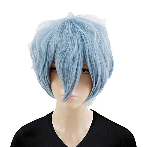 GZIRUE Peluca Rizada Corta Azul Tomura Shigaraki Cosplay Halloween Hombres Anime Fiesta Carnaval Moda Wig con Gorra de Peluca