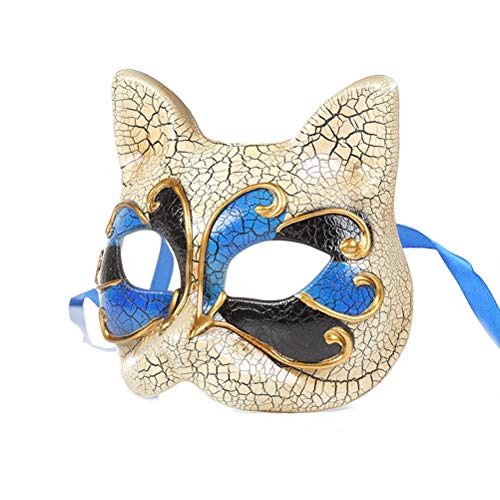 Halloween Niños Maquillaje Fiesta Crack Media Cara Masquerade Halloween Tema Fiesta Cosplay Danza Maquillaje Prop (Gato pequeño, Azul) para Regalos