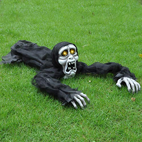 Halloween Zombie Trepador Romper-el-Suelo (Blanco) con Sonido Espeluznante y Ojos Iluminados para Decoración de Exteriores, Césped, Patio, Casa Encantada de Halloween