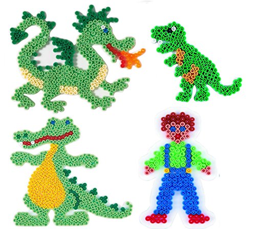 Hama Happy Price Toys - Juego de 28 clavijas Midi (juego de 28 unidades), diseño de dragón, dinosaurio, cocodrilo, niño + 100 cuentas gratis