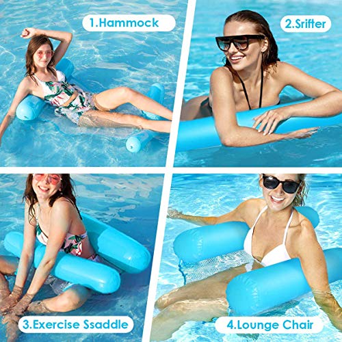 Hamaca Flotante Adultos Hamaca Hinchable Para Piscina Hamaca de Agua Inflable Flotador Juguete Para Niños Con Inflador(Azul y amarillo)