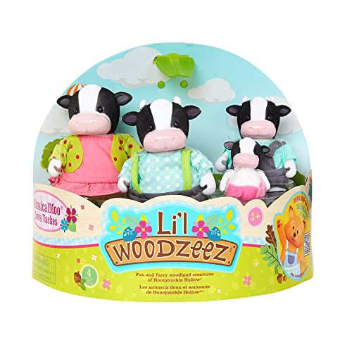 HCM Kinzel 43226 Li'l Woodzeez - Figuras de Vacas - Familia de Animales Moosicalmoo - 4 Figuras Suaves sin Libro - Animales en Set, Juguete para niños a Partir de 3 años